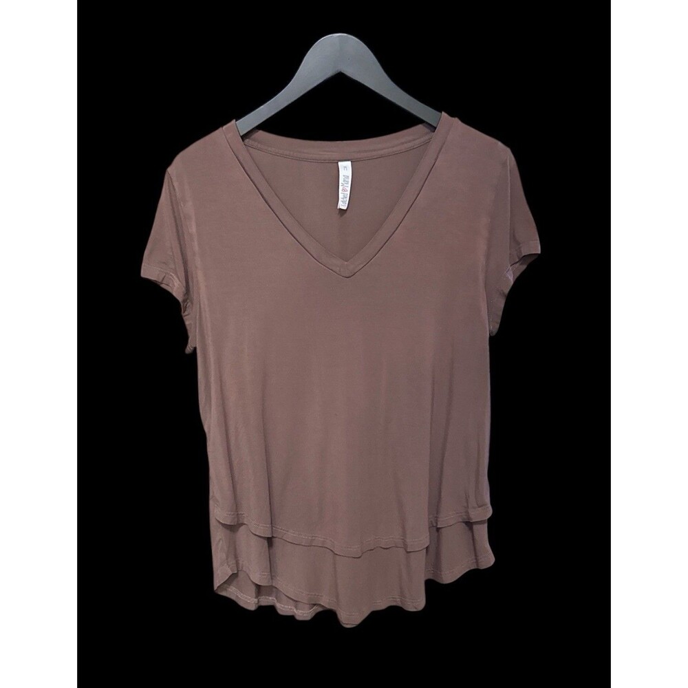 Latched Mama Nursing Tunic Top M Brown Short Sleeve V Neck Layered Medium